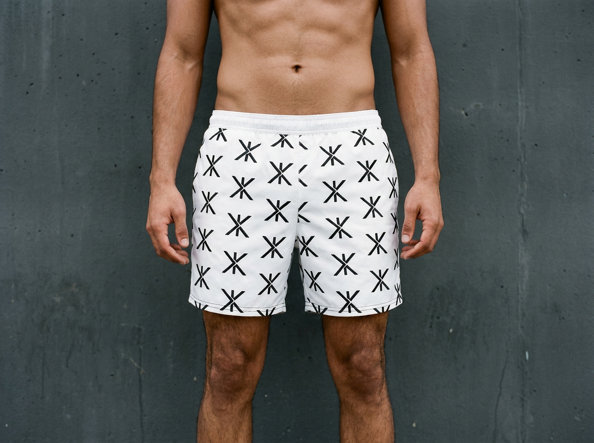 Asterisk Pattern Swim Trunks - White